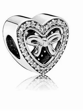 Silver Heart Charm with Bow - Silver